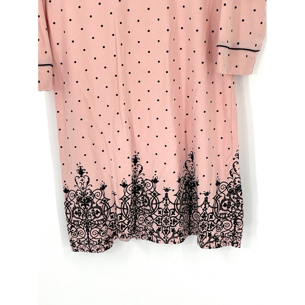 Soma Sleep Shirt Nightgown Large Pink Black Stretch Soft V Neck 3/4 Sleeves - Picture 2 of 10